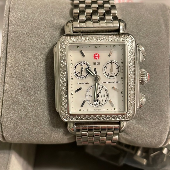 Michele deco chronograph watch w/Diamonds model #MW06A01A1025 w/4